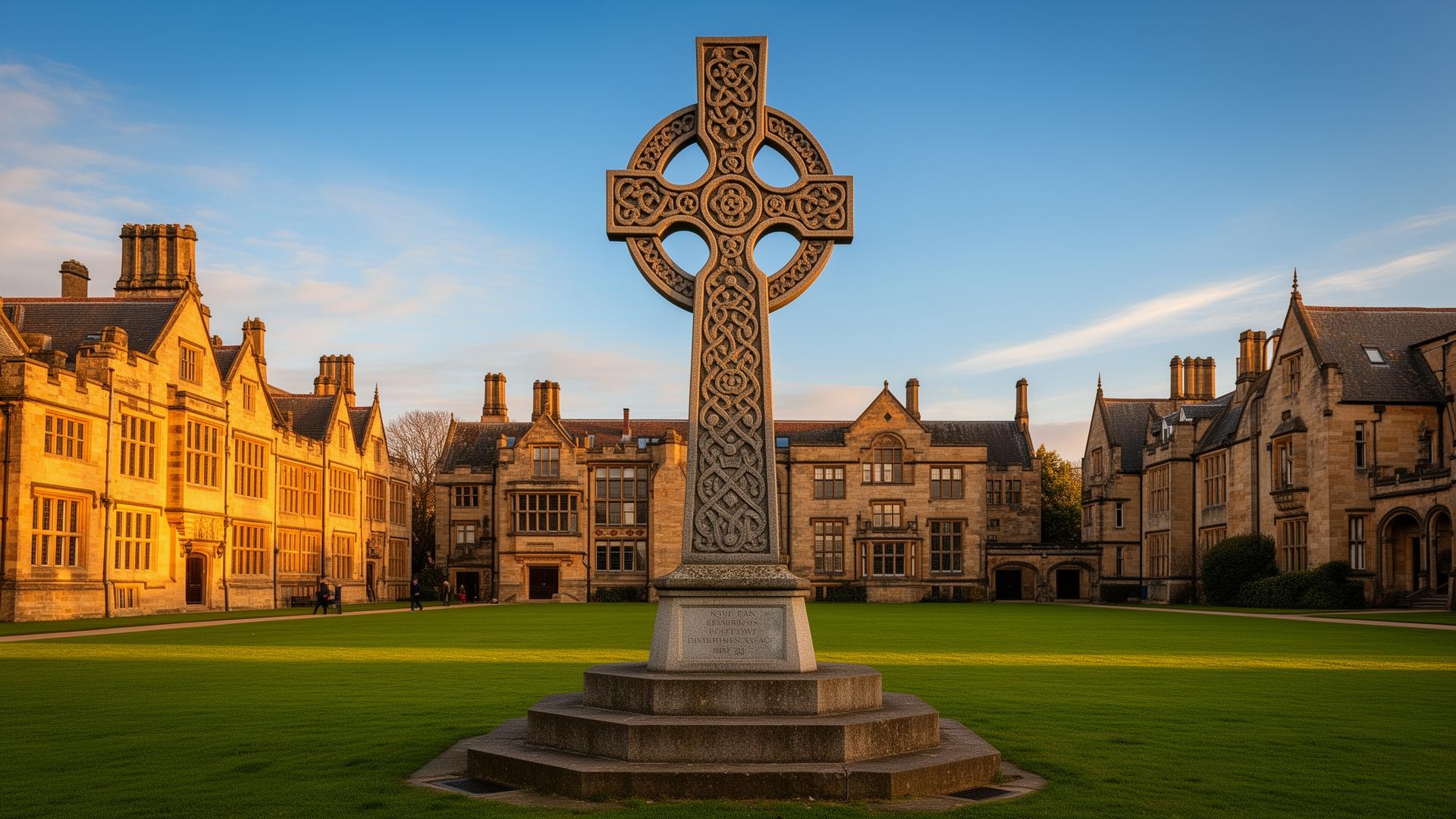 Stone Celtic cross on campus