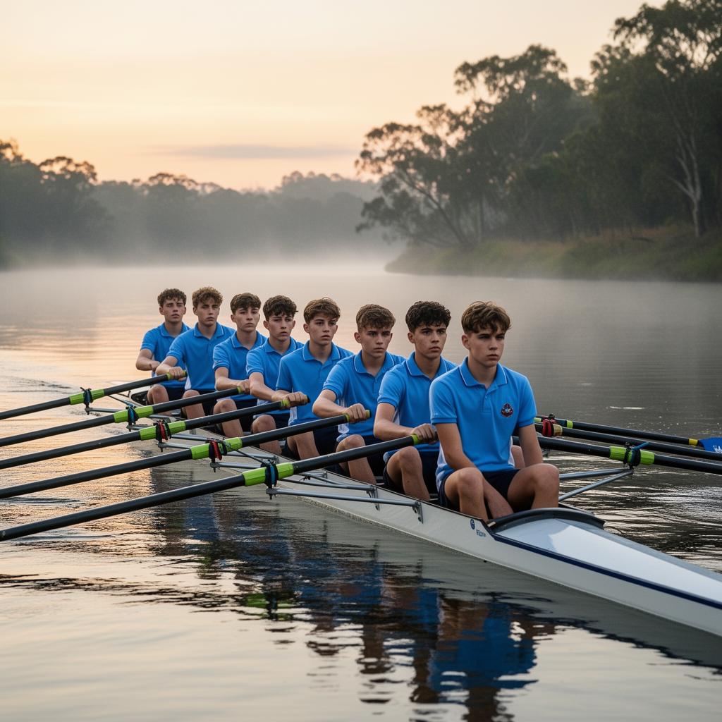 Rowing team on the river